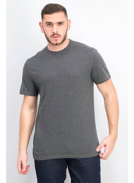 Men Crew Neck Short Sleeve Plain T-shirt, Black Heather