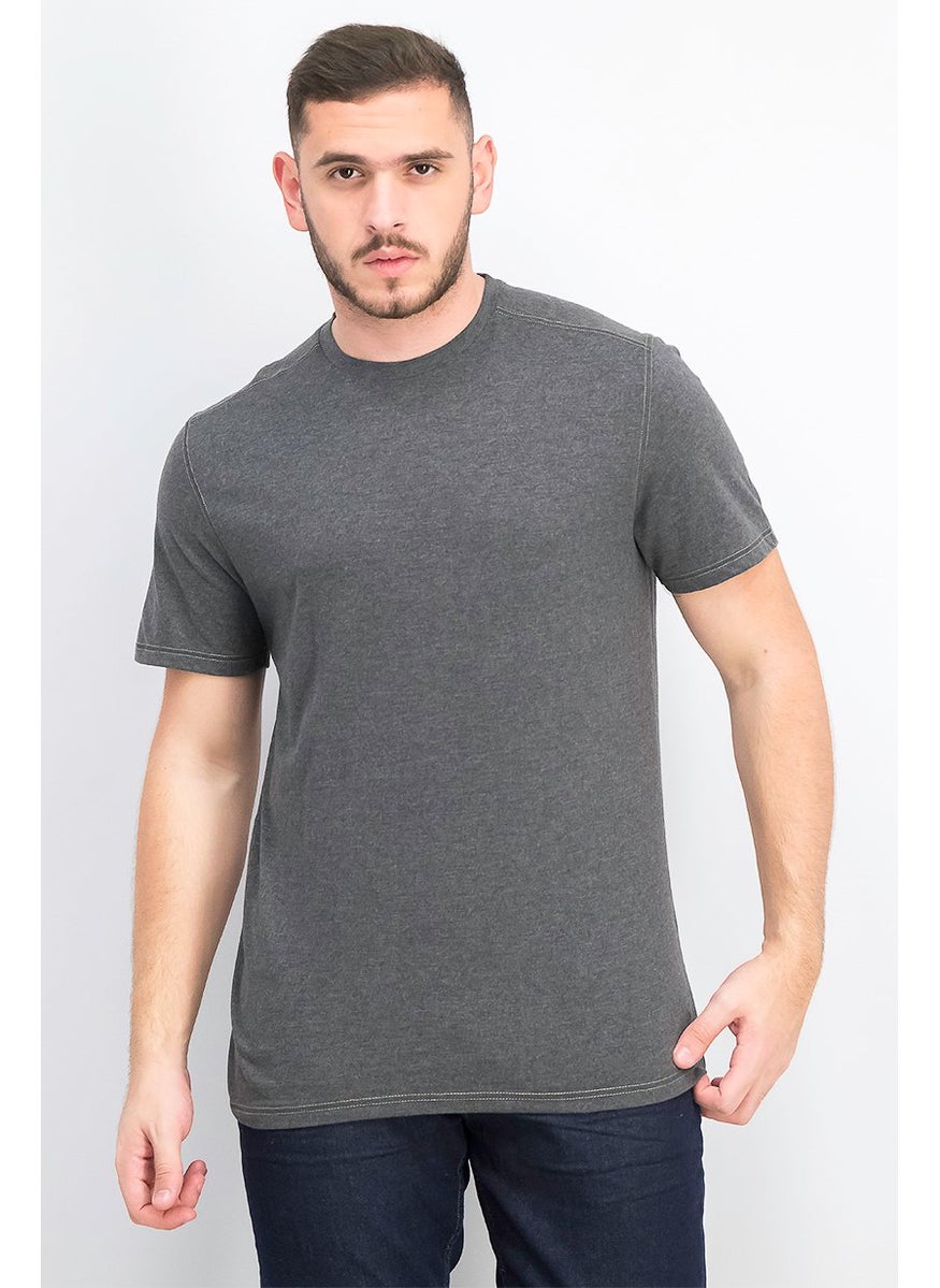 Company Eighty One - Men Crew Neck Short Sleeve Plain T-shirt, Black Heather - Image 1