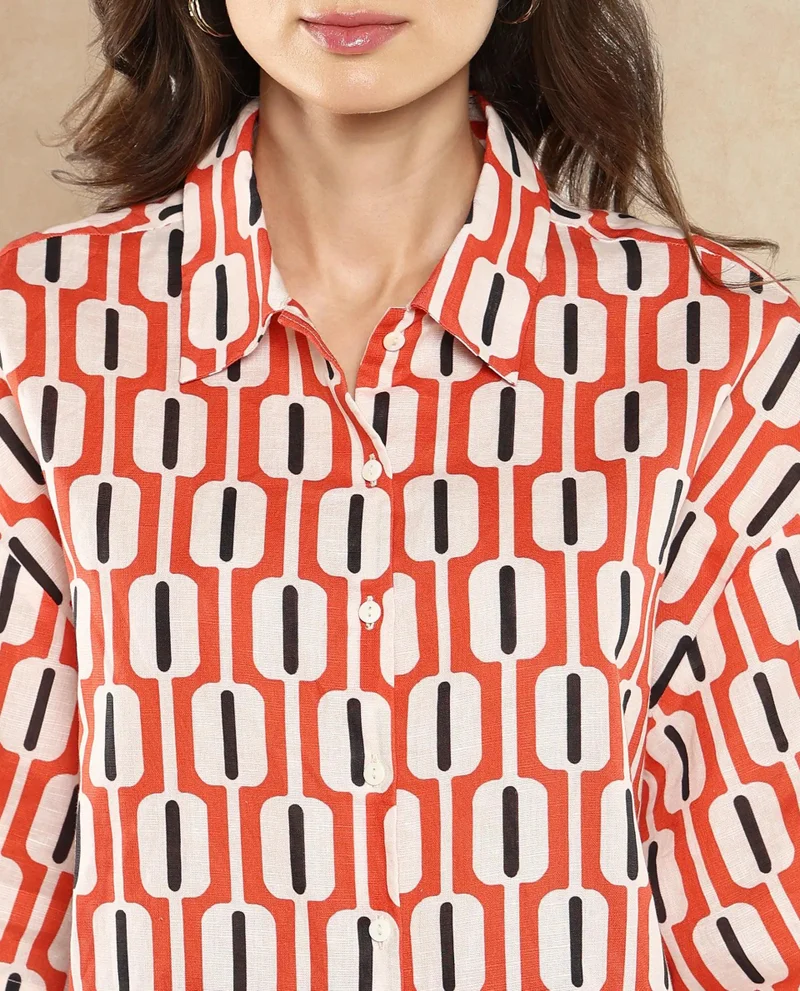 Rareism Women's Geometric Print Shirt