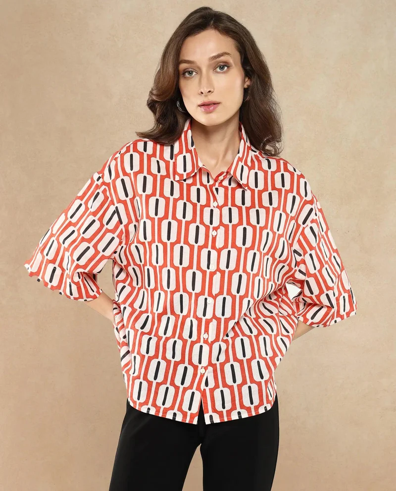 Rareism Women's Geometric Print Shirt