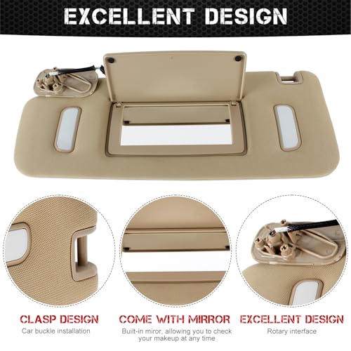 PEVAST Left Driver Side Sun Visor Replacement for Chevrolet GMC 2007 2008 2009 2010 2011 2012 2013 2014,Sunvisor Replaces 22850307(Beige) - Image 4
