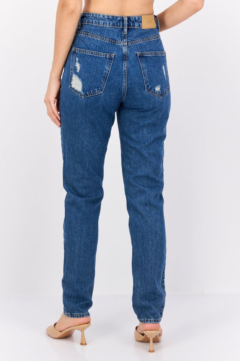 VERO MODA Women Relaxed Tapered High Rise No Stretch Jeans, Medium Blue - Image 3