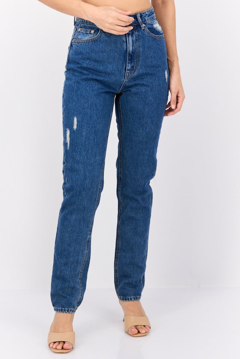 VERO MODA Women Relaxed Tapered High Rise No Stretch Jeans, Medium Blue - Image 1