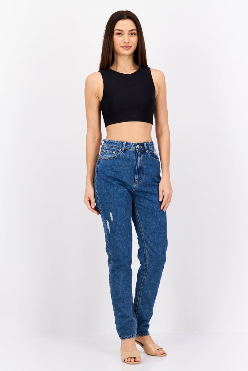 VERO MODA Women Relaxed Tapered High Rise No Stretch Jeans, Medium Blue - Image 4