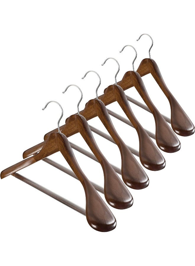 ZOBER High-Grade Wide Shoulder Non Slip Smooth Finish Solid Wood 360° Swivel Hanger - Pack of 6 - Vintage Wood - Image 1