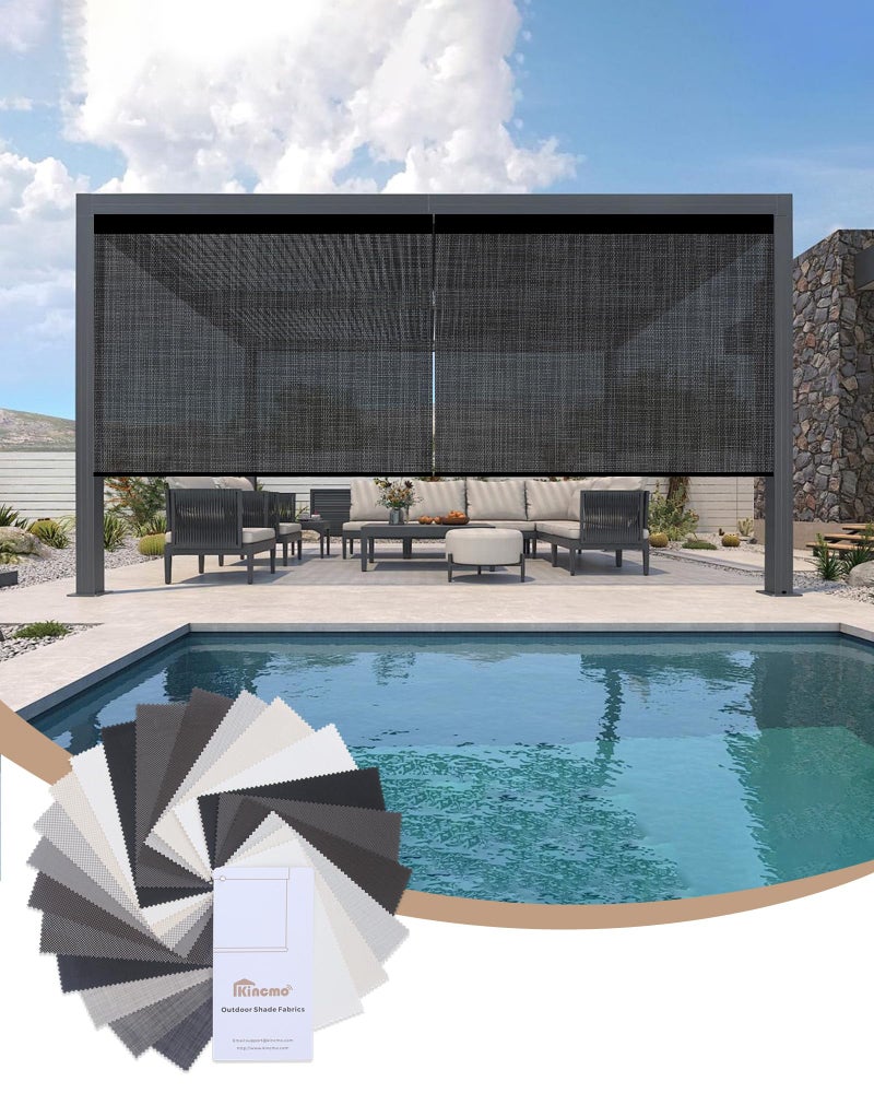 Kincmo Motorized Outdoor Shades for Patio Porch Custom Outdoor Motorized Blinds with Remote Waterproof Windproof Patio Shades Work with Apple HomeAlexaGoogle 1 3 5 Openness Fabric Samples - Image 2