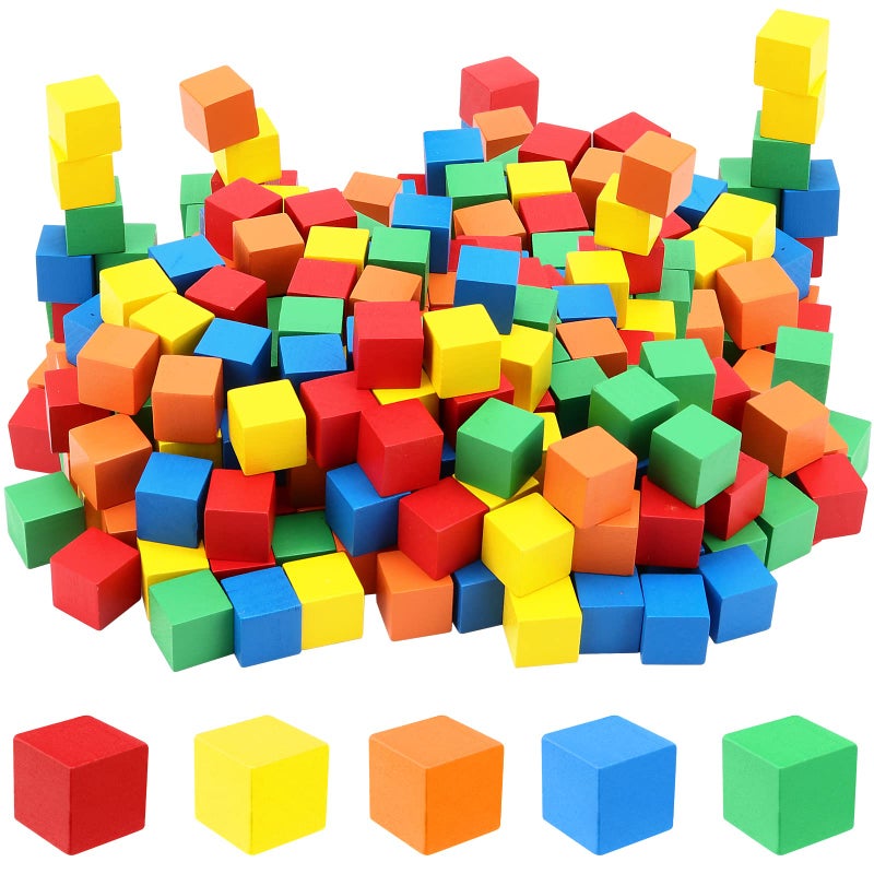 MUKLEI 400 PCS Colorful Wooden Cube Blocks 08 InchSquare Cube Blocks Wooden Cube Blocks for Crafts DIY Projects and Puzzle Making
