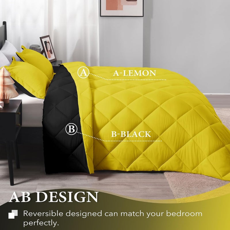 downluxe Queen Comforter Set - Lemon and Black Queen Comforter, Soft Bedding Comforter Sets for All Seasons, Queen Bed Comforter Set - 3 Pieces - 1 Comforter (88"x92") and 2 Pillow Shams(20"x26") - Image 4