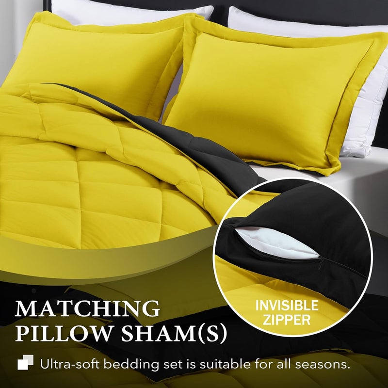 downluxe Queen Comforter Set - Lemon and Black Queen Comforter, Soft Bedding Comforter Sets for All Seasons, Queen Bed Comforter Set - 3 Pieces - 1 Comforter (88"x92") and 2 Pillow Shams(20"x26") - Image 3