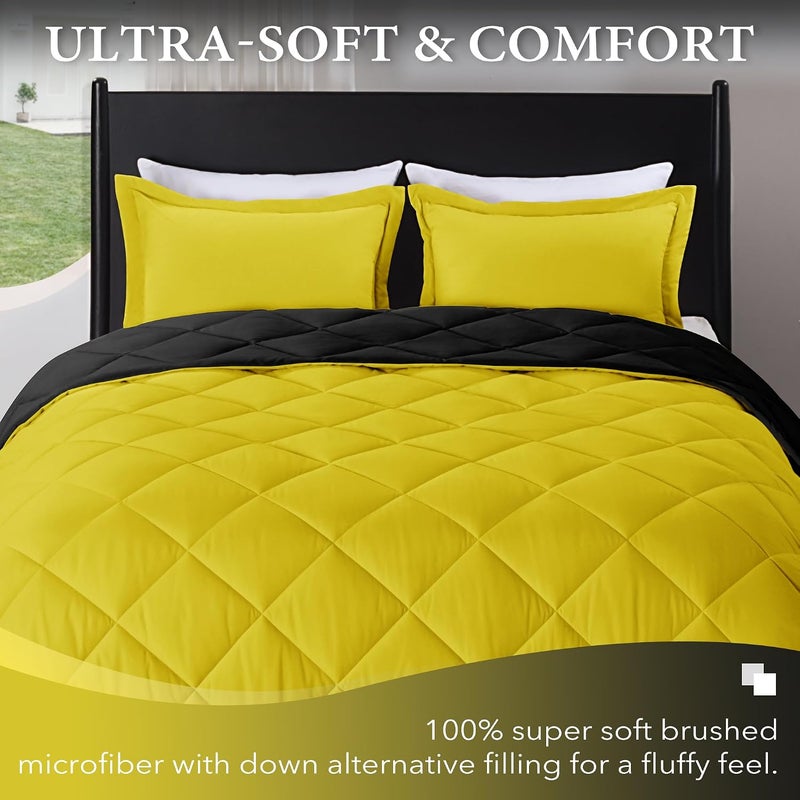 downluxe Queen Comforter Set - Lemon and Black Queen Comforter, Soft Bedding Comforter Sets for All Seasons, Queen Bed Comforter Set - 3 Pieces - 1 Comforter (88"x92") and 2 Pillow Shams(20"x26") - Image 2