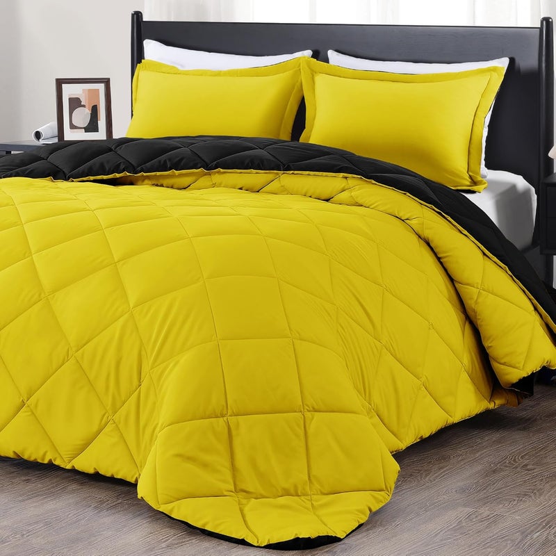 downluxe Queen Comforter Set - Lemon and Black Queen Comforter, Soft Bedding Comforter Sets for All Seasons, Queen Bed Comforter Set - 3 Pieces - 1 Comforter (88"x92") and 2 Pillow Shams(20"x26") - Image 1
