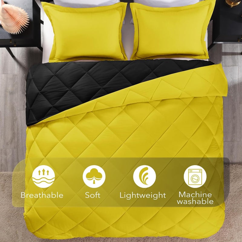 downluxe Queen Comforter Set - Lemon and Black Queen Comforter, Soft Bedding Comforter Sets for All Seasons, Queen Bed Comforter Set - 3 Pieces - 1 Comforter (88"x92") and 2 Pillow Shams(20"x26") - Image 5