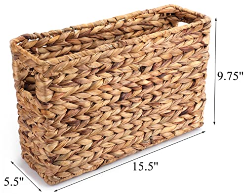 Yesland Hand-Woven Narrow Water Hyacinth Holder Wicker Basket, 15.5 x 5.5 x 9.75 Inch Decorative Magazine Storage Basket Bin for Home, Office, Desk - Image 2