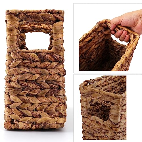 Yesland Hand-Woven Narrow Water Hyacinth Holder Wicker Basket, 15.5 x 5.5 x 9.75 Inch Decorative Magazine Storage Basket Bin for Home, Office, Desk - Image 3