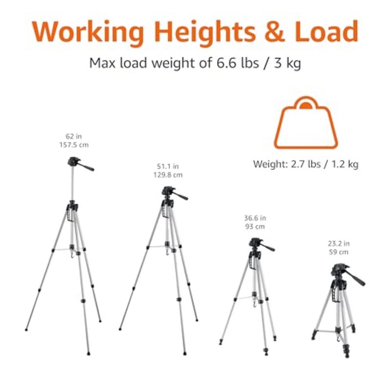 152 cm 60-Inch Lightweight Camera, DSLR and Binocular Tripod with Bag, Black - Image 4
