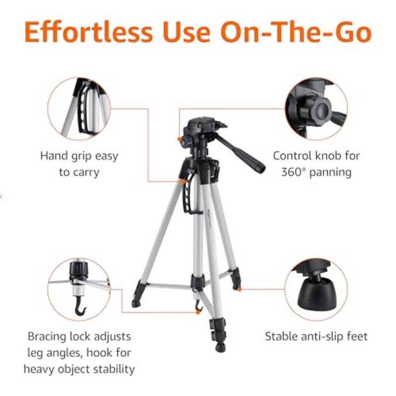 152 cm 60-Inch Lightweight Camera, DSLR and Binocular Tripod with Bag, Black - Image 3