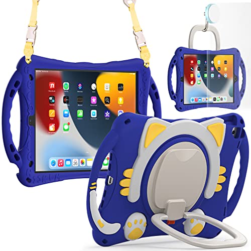 ProElite Tough Kids case Cover for Apple iPad 10.2" 9th/8th/7th Gen & iPad Air 10.5 with Rotating Kickstand & Shoulder Strap, Blue - Image 5