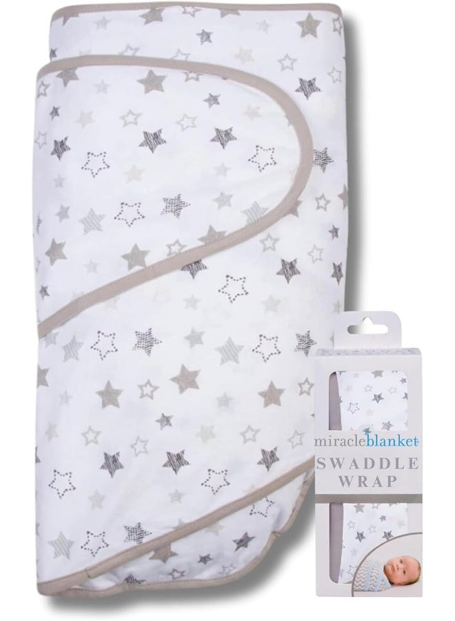 Miracle Blanket Swaddle Wrap â€“ Help Your Newborn Sleep Longer â€“ Soft & Secure Sleep Sack for Infants â€“ Easy-to-Use Swaddling Blanket for a Calm Baby (Gray Stars) - Image 1