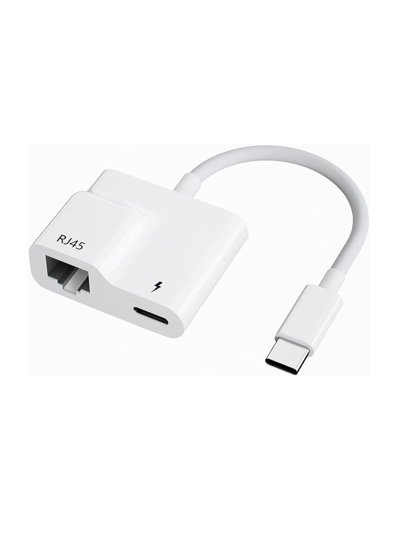 USB C to Ethernet Adapter, 2 in 1 USB C to RJ45 Adapter with 60W PD Type-C Charge Port Supports 10/100Mbps Ethernet Network, Compatible for Android/iPad Pro/Mac/Galaxy and More USB C Devices  - Image 1