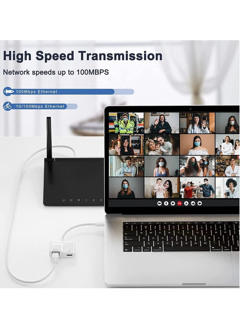 USB C to Ethernet Adapter, 2 in 1 USB C to RJ45 Adapter with 60W PD Type-C Charge Port Supports 10/100Mbps Ethernet Network, Compatible for Android/iPad Pro/Mac/Galaxy and More USB C Devices  - Image 5