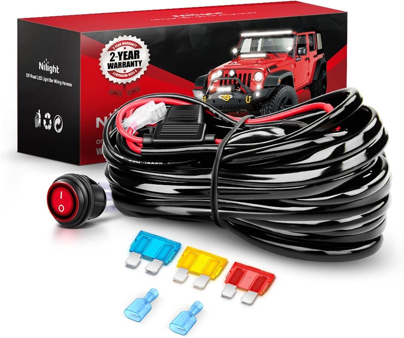 Nilight 10007W 1 Wiring Harness Kit 14AWG Heavy Duty 12V On-Off Switch Power Relay Blade Fuse for Off Road LED Work Light Bar-ONE Lead,2 Years Warranty - Image 1