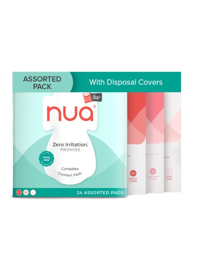 Nua Cotton Sanitary Pads for Women, Toxic-Free & Rash-Free, Unscented, Leakproof – Complete Comfort L, XL, XL+ Assorted Pads (24 Pads) - Image 1