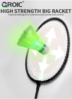 GROIC 1 Pairs LED Badminton Rackets Set with 2 LED Glowing Badminton Balls and Carrying Bag Included, Glow in The Dark Badminton Racket Set Led Tennis Racket Set with 2 Light-up Badminton Balls  - Image 3
