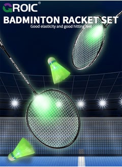 GROIC 1 Pairs LED Badminton Rackets Set with 2 LED Glowing Badminton Balls and Carrying Bag Included, Glow in The Dark Badminton Racket Set Led Tennis Racket Set with 2 Light-up Badminton Balls  - Image 2