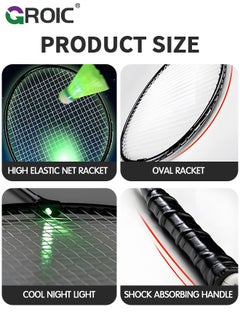 GROIC 1 Pairs LED Badminton Rackets Set with 2 LED Glowing Badminton Balls and Carrying Bag Included, Glow in The Dark Badminton Racket Set Led Tennis Racket Set with 2 Light-up Badminton Balls  - Image 4