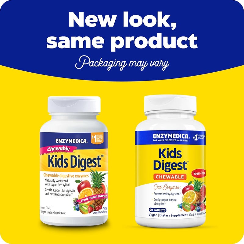Enzymedica, Kids Digest, Chewable Digestive Enzymes, Fruit Punch, 90 Chewable Tablets - Image 2