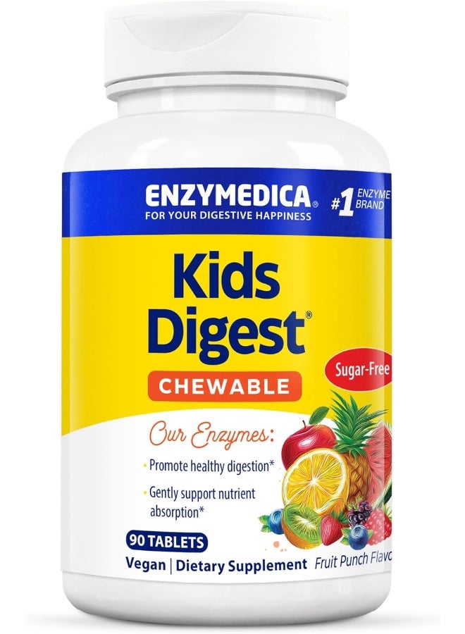 Enzymedica, Kids Digest, Chewable Digestive Enzymes, Fruit Punch, 90 Chewable Tablets - Image 1
