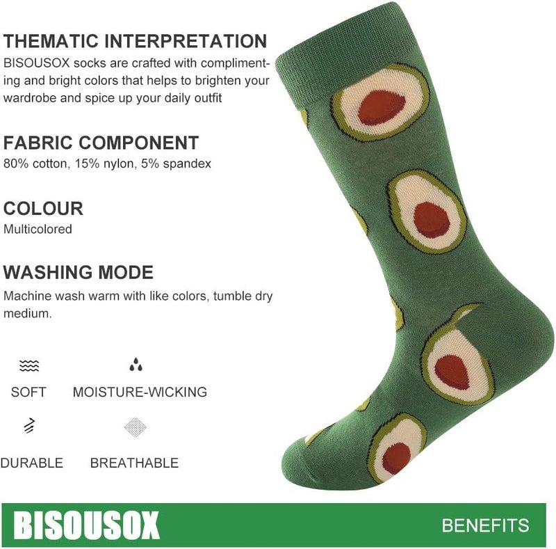BISOUSOX Mens Dress Socks Funny Fun Colorful Crazy Funky Crew Socks for Men Novelty Happy Cotton Size 9-12 - Image 3