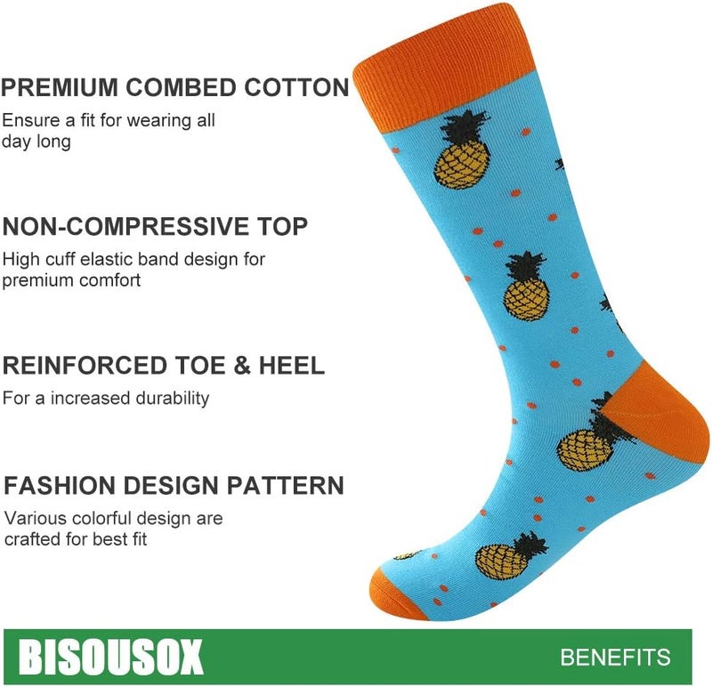BISOUSOX Mens Dress Socks Funny Fun Colorful Crazy Funky Crew Socks for Men Novelty Happy Cotton Size 9-12 - Image 4
