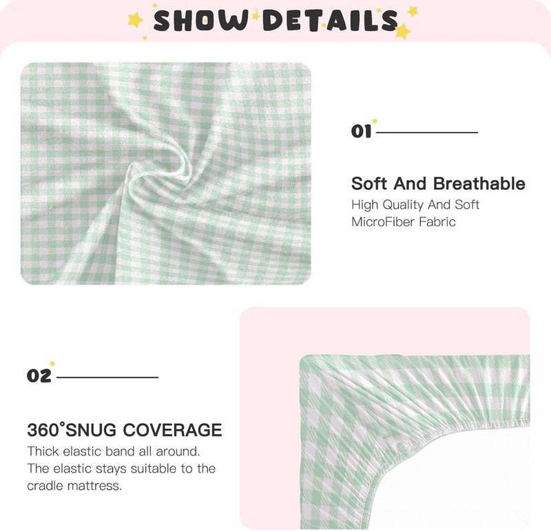 Gingham Pattern Crib Sheets for Boys Girls Ultra Soft Breathable Baby Crib Sheet Fitted Crib Sheets for Standard Size Crib and Toddler Mattresses, 52 x 28 Inch - Image 5