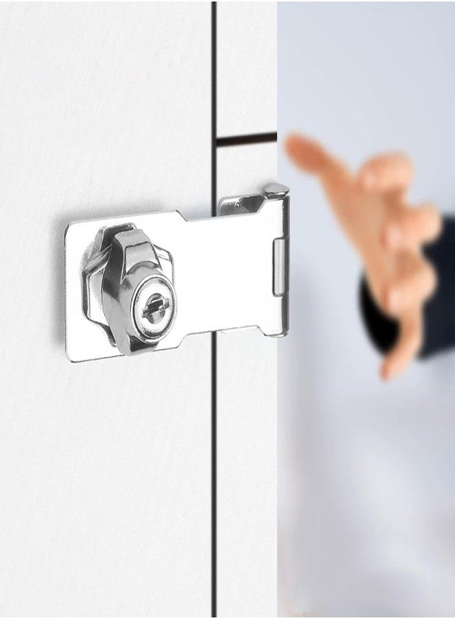 XMHF 2Pcs Keyed Hasp Locks 2.5 Inch Twist Knob Keyed Locking Hasp, Metal Safety Hasp Latches Keyed Different for Small Doors, Cabinets and Toolbox, Brushed Nickel - Image 3