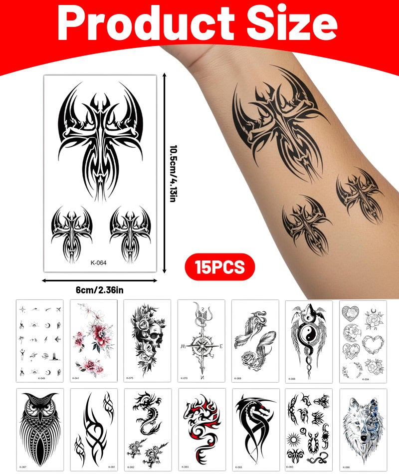 XFSAFDM 15 Sheets Semi Permanent Tattoos, Large Temporary Tattoos for Adult, Fake Sleeve Tattoos, Semi Permanent Body Arm Tattoo Stickers Waterproof Long Lasting - Image 2