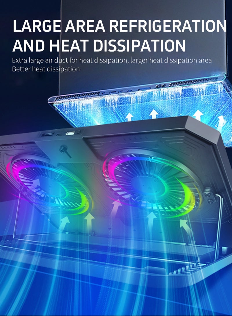 Gaming Laptop Cooling Pad with RGB Lighting, Dual High-Speed USB Powered Fans, Notebook Cooler Stand for 12-17.3 Inch Laptops, Twin Turbo Ice Engine, Enhanced Heat Dissipation, USB and Type-C Ports - Image 3