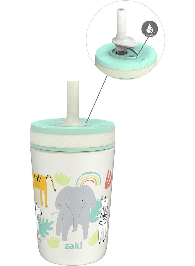 Zak Designs Kelso Toddler Cups For Travel or At Home, 12oz Vacuum Insulated Stainless Steel Sippy Cup With Leak-Proof Design is Perfect For Kids (Safari) - Image 1
