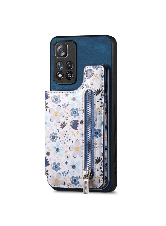 Case Cover For Redmi Note 13 Pro+ 5G Retro Painted Zipper Wallet Back Phone Case Blue