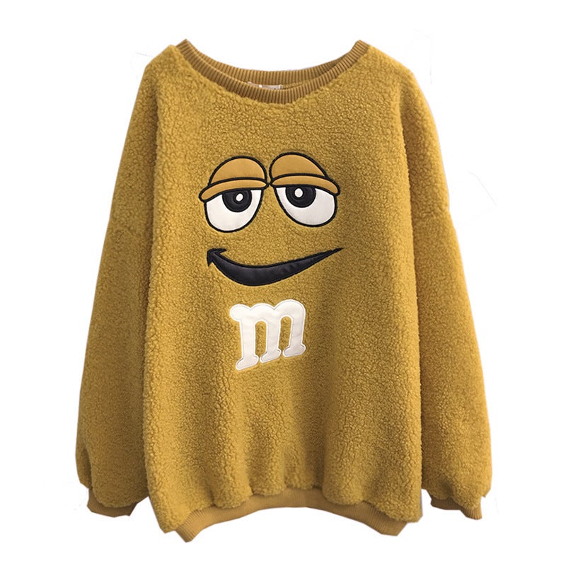 2024 Fashion Lamb Wool Thick Hoodies Women Autumn Winter Loose Korean Style Coat Yellow