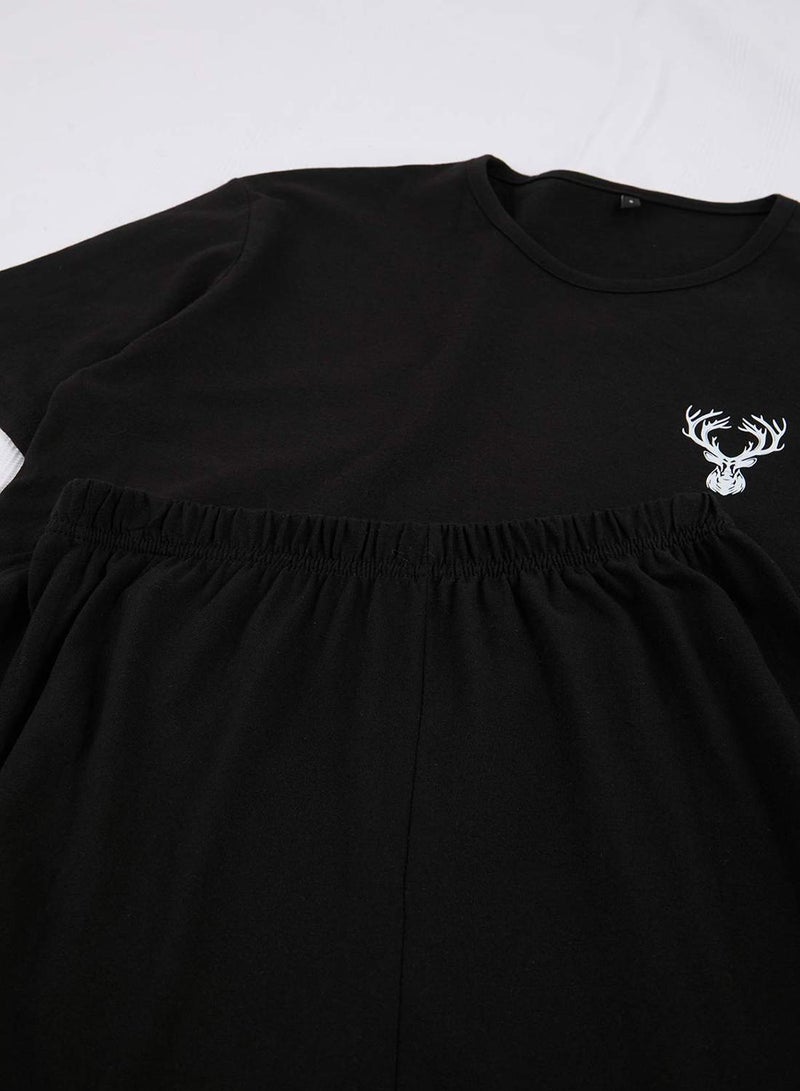 trendyol Black Regular Fit Printed Short Sleeve Knitted Pajamas Set Tmnss25Pt00040 - Image 4