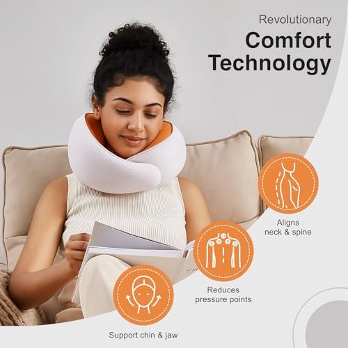 COIF Premium Memory Foam Travel Neck Pillow with Storage Bag | Ergonomic 360° Support Headrest Cushion for Airplane, Car & Office | Perfect Travel Accessories for Men & Women (White) - Image 3