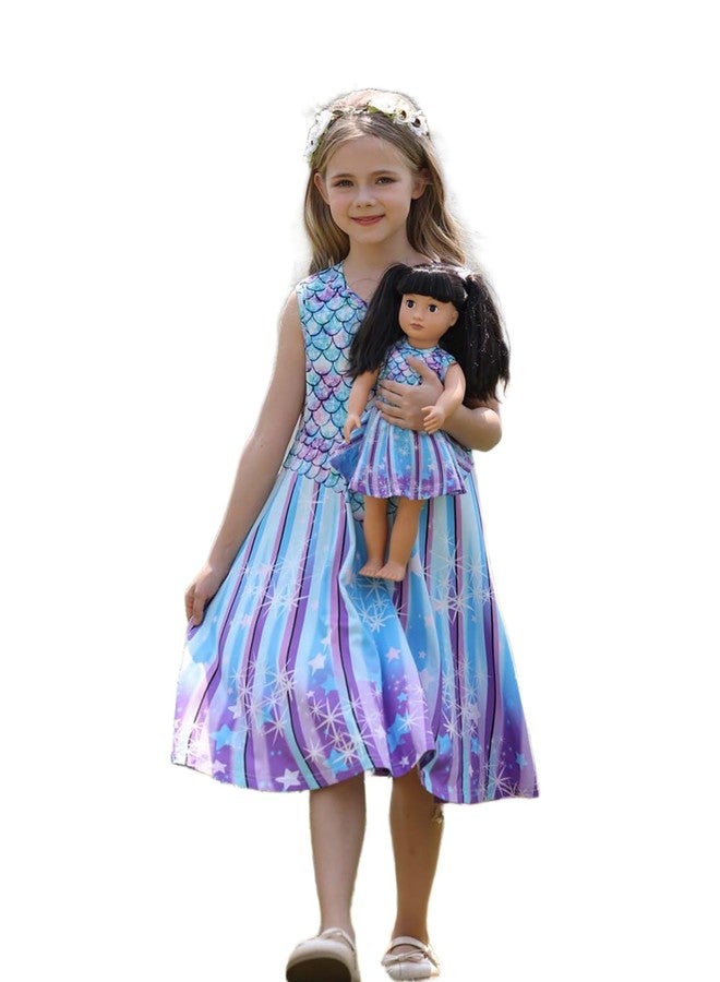 Bow Dream Girl Dress and Matching Girl American Doll Clothes Accessoriess Rainbow Mermaid Unicorn Size 140 - Image 1