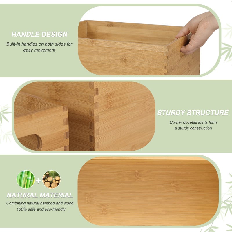 ANMINY Set of 4 Nesting Wooden Crates for Storage, Bamboo Wood Storage Containers Bins, Handmade Natural Large Wooden Storage Boxes Baskets with Handles for Organizing Shelf Closet Cabinet - Image 4