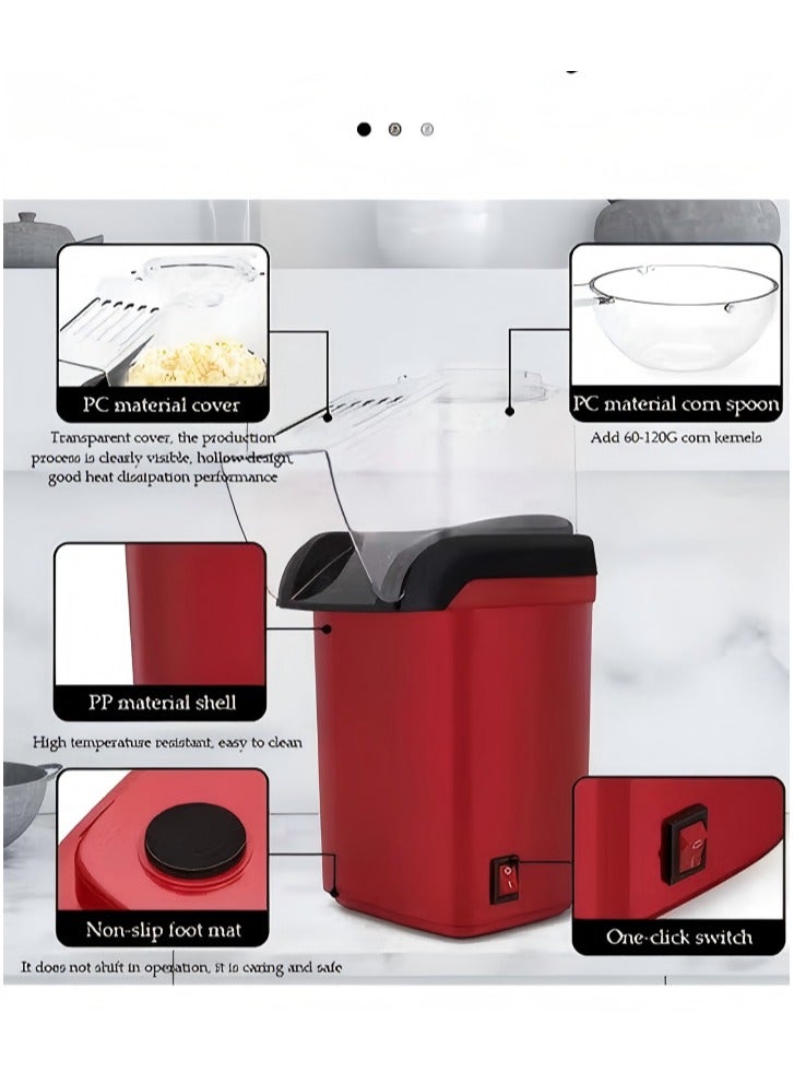 DUNISO Hot air popcorn machine, home mini children's DIY electric popcorn machine, non stick inner pot, no need for oil and water, suitable for families, cafes, restaurants, and gatherings, red - Image 4