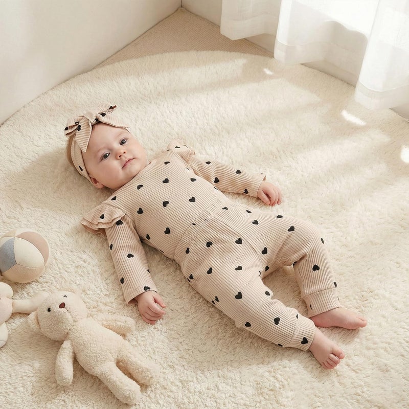 Fullfamous Infant Baby Girl Clothes Outfits,Fall Winter Romper Christmas Clothing Set 0-3 months Ecru Heart - Image 5