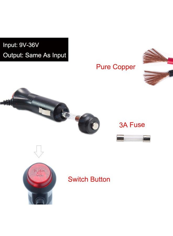 REARMASTER 12/24V Car Cigarette Lighter Power Adapter - Male Plug Extension Cable with Switch Button for DC 5.5mm x 2.1mm, 2.5mm x 0.7mm, 3.5mm x 1.35mm - Image 2