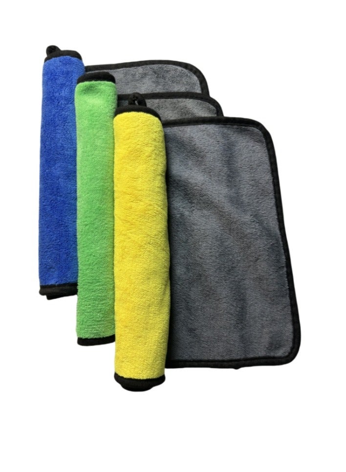 هَيْلة ميكروفايبر منشفة القماش 3PCS مزدوجة الجانب الإضافية سميكة بلش لونت سوبر امتصاص التفاصيل للسيارة والنوافذ والشاشة والمطبخ، 30X40 سم، حزمة من 3 - Image 2