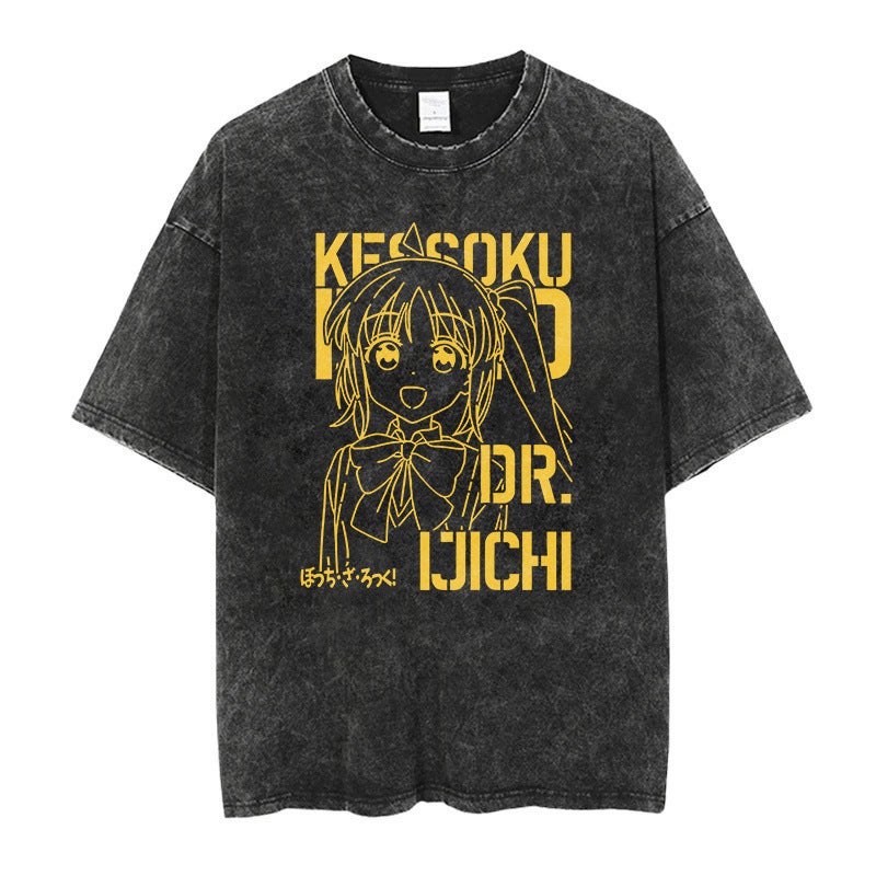 New Lonely Rock Live Stage Cartoon Anime Washed Old Vintage Short Sleeve T-Shirt American Cotton - Image 4