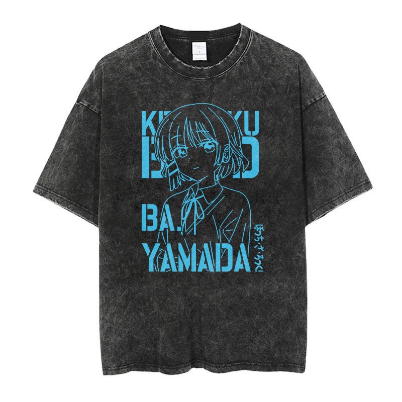 New Lonely Rock Live Stage Cartoon Anime Washed Old Vintage Short Sleeve T-Shirt American Cotton - Image 5